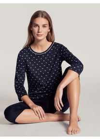 Calida Damen Pyjama "Night Lovers", Gr. XS, blau, Interlock, Obermaterial: 100% Baumwolle, unifarben, gemustert, casual, Homewear-Sets, mit
