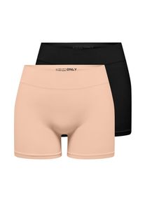 Only Damen Hotpants "ONLVICKY S-LESS MINI SHORTS 2-PACK"schwarz pack:schwarz, peach taffy, modisch, Gr. S, unifarben, Obermaterial: 94% Polyamid, 6%
