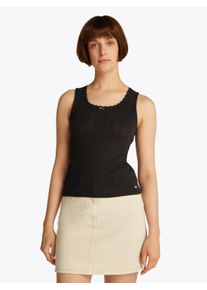 Tommy Jeans Damen Tanktop "TJW SLIM POINTELLE TANK TOP", schwarz, feminin, Gr. XS, unifarben, Single Jersey, Obermaterial: 100% Baumwolle, Tops, mit