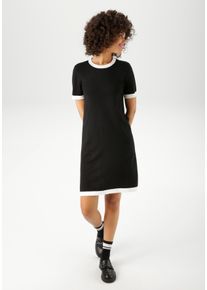 Aniston CASUAL Damen Strickkleid, schwarz-weiß, casual, Gr. 38, unifarben mit Farbeinsatz, Feinstrick, Obermaterial: 70% Viskose, 30% Polyamid,