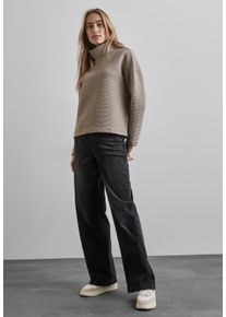 Street One Damen Langarmshirt, beige, casual, Gr. 44, unifarben, Web, 66% Baumwolle, 34% Polyester, Shirts, mit Schalkragen