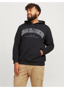 Jack & Jones PlusSize Herren Hoodie "JJECALEB VARSITY SWEAT HOOD NOOS PLS", schwarz, casual, Gr. 4XL, JACK & JONES PLUSSIZE, unifarben, Sweatware, Obermaterial: 70%