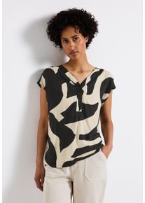 Street One Damen Kurzarmbluse, grau, casual, Gr. 34, bedruckt, Web, Obermaterial: 100% Viskose, Blusen, mit grafischem Muster