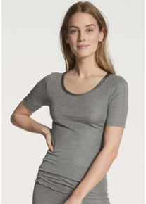 Calida Damen Kurzarmshirt "True Confidence", Gr. S, grau, Rippware, Obermaterial: 70% Wolle, 30% Seide, meliert, casual, Shirts, mit