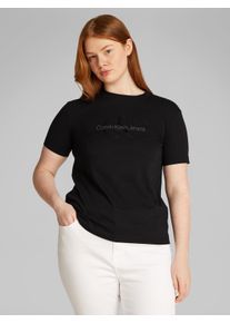 Damen T-Shirt "PLUS GLOSSY MONOLOGO REGULAR TEE", schwarz, feminin, Gr. XXL, Calvin Klein Jeans Plus, unifarben, Single Jersey, Obermaterial: 100%