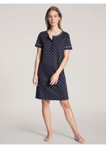 Calida Damen Nachthemd, Gr. XS, blau, Obermaterial: 100% Baumwolle, gemustert, casual, Kleider, mit kurzem Arm