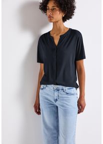 Street One Damen T-Shirtdeepwater blau, casual, Gr. 44, unifarben, Jersey, Obermaterial: 95% Viskose, 5% Elasthan, Shirts, im Tunika-Look