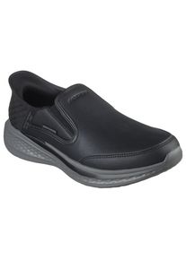 Skechers Herren Slip-On Sneaker "SLADE-", Gr. 46, schwarz, Leder, Textil, casual, Schuhe, Slipper, Freizeitschuh, Halbschuh mit Goga Mat Funktion