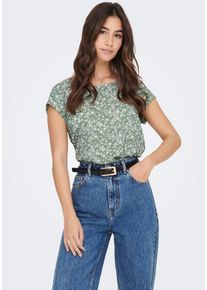 Only Damen Shirtbluse "ONLVIC S/S AOP TOP NOOS PTM", grün, casual, Gr. 38, bedruckt, Single Jersey, Obermaterial: 97% Polyester, 3% Elasthan, Blusen,