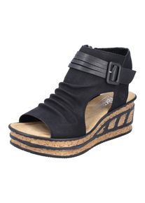 Rieker Damen Keilsandalette, Gr. 42, schwarz, Lederimitat, feminin, Schuhe, Sommerschuh, Sandale, Keilabsatz, mit Reißverschluss innen