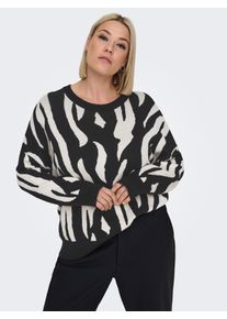 Only CARMAKOMA Damen Strickpullover "CARMONTANA LS JQ LOOSE O-NECK KNT", bunt, modisch, Gr. M, gemustert, Strick, Obermaterial: 82% Viskose, 18%