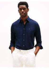 Tommy Hilfiger Herren Langarmhemd "PERFORMANCE KNIT SOLID LS SHIRT", blau, casual, Gr. S, Web, Obermaterial: 70% Baumwolle, 30% Polyester, Hemden