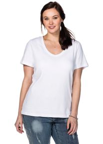 sheego Große Größen T-Shirt mit V-Ausschnitt, Rippqualität, weiß, Größe 44/46 - Damen