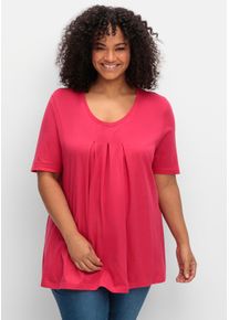 sheego Große Größen T-Shirt in A-Linie, mit Kellerfalte am Ausschnitt, magenta, Größe 56 - Damen