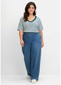 sheego Große Größen Ringelshirt mit V-Ausschnitt, petrol-gestreift, Größe 56/58 - Damen