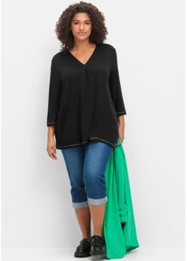 sheego Große Größen 3/4-Arm-Shirt in leichter A-Linie, schwarz, Größe 44/46 - Damen