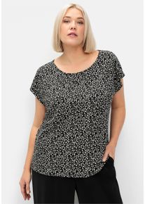 sheego Große Größen Kurzarmshirt mit Blätterprint, schwarz-gemustert, Größe 56/58 - Damen