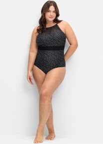 sheego Große Größen Badeanzug mit Shaping-Effekt, schwarz gepunktet, Größe 44E - Damen