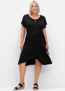 sheego Große Größen Jerseykleid mit Schlüsselloch-Cut-out, schwarz, Größe 58 - Damen
