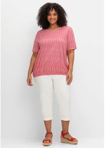 sheego Große Größen Kurzarmshirt mit Minimal-Alloverdruck und Gummizugbund, magenta-gemustert, Größe 40/42 - Damen