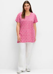 sheego Große Größen Kurzarmshirt mit Ausbrenner-Muster, fuchsia, Größe 52/54 - Damen