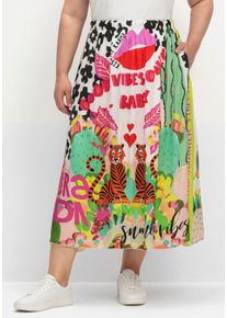 sheego loves miss goodlife sheego Große Größen Maxirock aus Viskose-Satin, im Multicolor-Muster, blattgrün-gemustert, Größe 40 - Damen