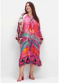 sheego loves miss goodlife sheego Große Größen Druckkleid im Mustermix, mit Volant am Saum, pink gemustert, Größe 52 - Damen