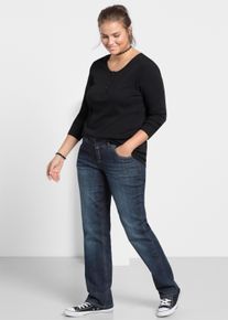 sheego Große Größen Gerade Jeans mit Used-Effekten, dark blue denim, Größe 104 - Damen