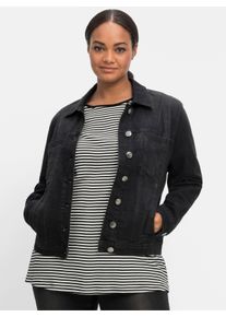 sheego Große Größen Jeansjacke in leicht taillierter Form, black used denim, Größe 40 - Damen