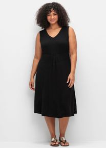 sheego Große Größen Jerseykleid mit Raffung vorne, ärmellos, schwarz, Größe 52 - Damen