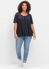 sheego Große Größen Shirt mit Kellerfalte vorn, tiefblau, Größe 40/42 - Damen