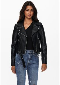 Only Damen Lederimitatjacke "ONLVERA FAUX LEATHER BIKER CC OTW", schwarz, casual, Gr. M, unifarben, Web, Obermaterial: 88% Polyester, 9% Baumwolle,