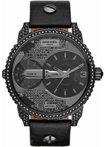 Diesel Damen Quarzuhr "MINI DADDY", schwarz, Armbanduhren, Armbanduhr, Damenuhr, Glassteine, Lederarmband, Mineralglas