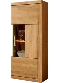 Vitrine Home Affaire, beige, Holz teilmassiv, Schränke, "Ribe,125cm hoch,4 Fächer,1Glasboden variabel einsetzbar", Massivholz, Holzwerkstoff,dunkles