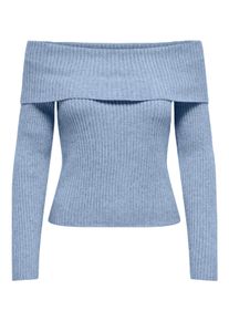 Only Damen Strickpullover "ONLKATIA LS OFF SHOULDER KNT"kentucky blau detail:melange, modisch, Gr. M, meliert, Strick, Rippstrick, Obermaterial: 50%
