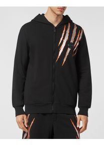 Plein Sport Herren Kapuzensweatjacke "Scratch"0270, schwarz, silber, Gr. L, Obermaterial: 88% Baumwolle, 12% Polyester, Sweatjacken