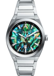 Fossil Herren Quarzuhr "EVERETT"edelstahlfarben, Armbanduhren, Armbanduhr, Herrenuhr, Lederarmband, analog, Tag