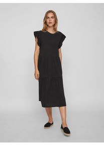 Vila Damen Sommerkleid "VISUMMER S/S MIDI DRESS - NOOS", schwarz, modisch, Gr. XXL, unifarben, Jersey, Obermaterial: 50% Baumwolle, 50% Polyester,