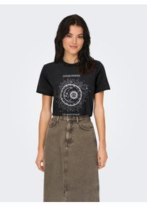 Only Damen Rundhalsshirt "ONLLUCY REG S/S TOP JRS NOOS"schwarz print:silber lunar power, casual, Gr. S, bedruckt, Single Jersey, Obermaterial: 100%