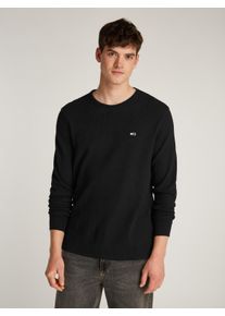 Tommy Jeans Herren Langarmshirt "TJM SLIM WAFFLE L/S TEE EXT", schwarz, Basic, Gr. XL, unifarben, Jersey, Obermaterial: 60% Baumwolle, 40% Polyester,