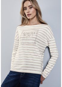 Street One Damen Rundhalspullover, beige, casual, Gr. 46, gestreift, Web, Obermaterial: 54% Viskose, 42% Polyester, 4% Elasthan, Pullover