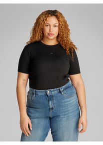 Damen T-Shirt "PLUS WOVEN LABEL REGULAR TEE", schwarz, Basic, Gr. XXL, Calvin Klein Jeans Plus, unifarben, Single Jersey, Obermaterial: 100%