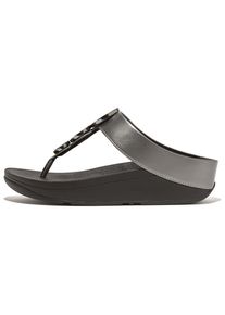 fitflop Damen Dianette "HALO BEAD-CIRCLE METALLIC TOE-POST SANDALS", Gr. 37pewter schwarz, altsilberfarben, Lederimitat, Glitzer, metallic, modisch,