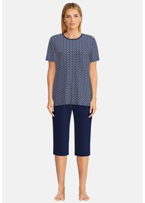Götzburg GÖTZBURG Damen Capri-Pyjama "Galway", Gr. 42, blau, Single Jersey, Obermaterial: 100% Baumwolle, gemustert, unifarben, casual, Homewear-Sets,
