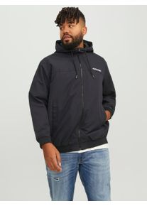 Jack & Jones PlusSize Herren Bomberjacke "JJERUSH HOOD BOMBER NOOS PLS", schwarz, modisch, Gr. 5XL, JACK & JONES PLUSSIZE, colorblocking, Web, Obermaterial: 100%