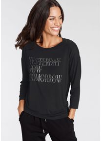 Laura Scott Damen 3/4-Arm-Shirt, schwarz, feminin, Gr. 38, bedruckt, Single Jersey, Obermaterial: 95% Viskose, 5% Elasthan, Shirts, mit glitzerndem