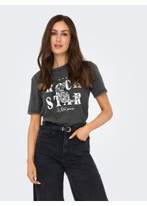 Only Damen Kurzarmshirt "ONLLUCY LIFE S/S TIGERS TOP BOX JRS"schwarz print:rock star, modisch, Gr. L, bedruckt, Jersey, Obermaterial: 100% Baumwolle,
