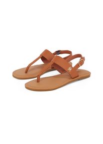 Tommy Hilfiger Damen Riemchensandale "LEATHER THONG SANDAL", Gr. 40, braun, Leder, modisch, Schuhe, Sandalette, Sommerschuh, Flats mit Zehensteg