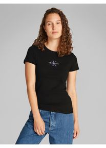 Damen T-Shirt "GRADIENT MONOLOGO SLIM TEE", schwarz, Basic, Gr. L, Calvin Klein Jeans, unifarben, Jersey, Obermaterial: 100% Baumwolle, Shirts, mit