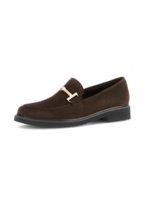 Gabor Damen Loafer, Gr. 37, braun, Ziegenveloursleder, unifarben, klassisch, Schuhe, Blockabsatz, Slipper, Businessschuh mit edler Zierspange-